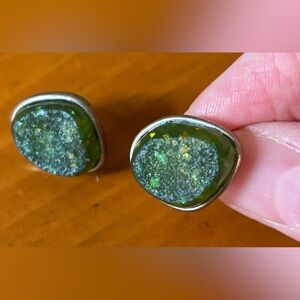 Vintage emerald green gemstone stone earrings.